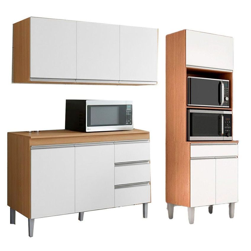 Conjunto Kit Cozinha Compacta Andreia 3 Portas Sem Gavetas MDF-MDP 120cm Amêndoa E Branco AJL - imagem 3