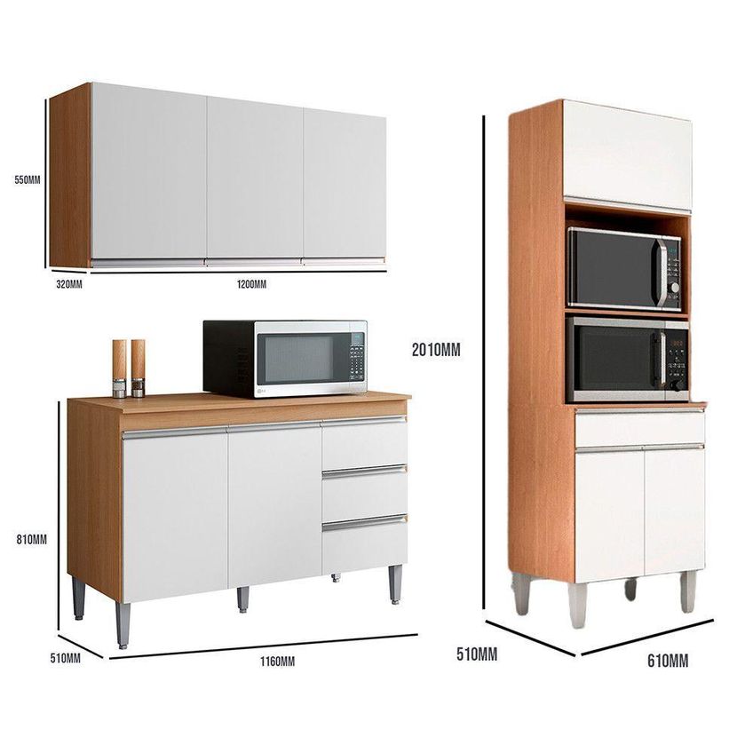 Conjunto Kit Cozinha Compacta Andreia 3 Portas Sem Gavetas MDF-MDP 120cm Amêndoa E Branco AJL - imagem 4