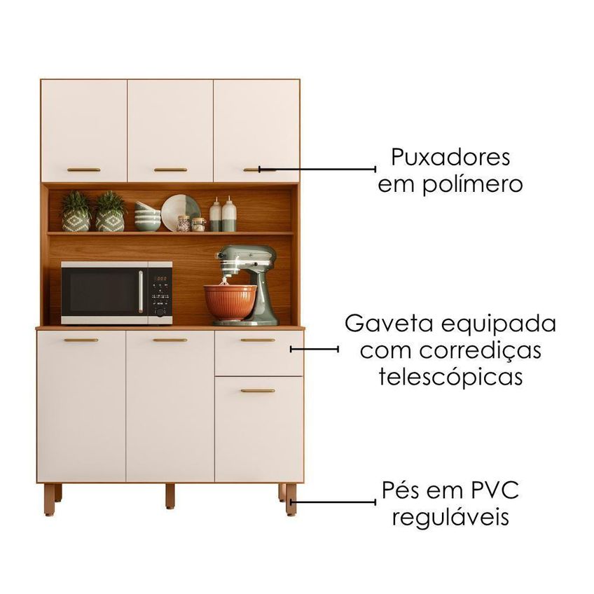 Kit Cozinha New Livia 6 Portas 1 Gaveta MDP 110cm Poliman Móveis - imagem 3
