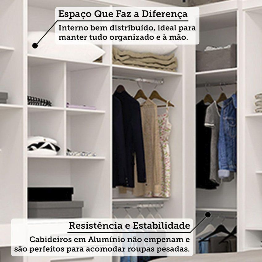 Quarto Home Office Alpes 11 Portas 7 Gavetas MDP 165cm Branco Luciane Móveis - imagem 3
