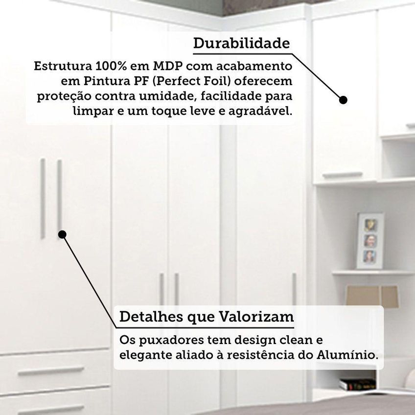 Quarto Home Office Alpes 11 Portas 7 Gavetas MDP 165cm Branco Luciane Móveis - imagem 5