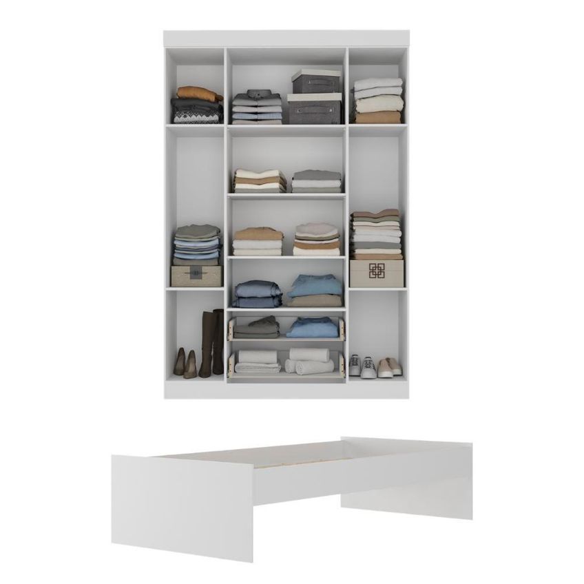 Conjunto De Quarto Lira Com Cama E Guarda Roupa 4 Portas 2 Gavetas Mdp Branco Multimóveis - imagem 5