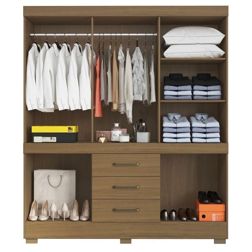 Guarda Roupa Casal Mônaco 10 Portas De Bater 3 Gavetas MDP Amadeirado Aramóveis 178.8cm - imagem 3