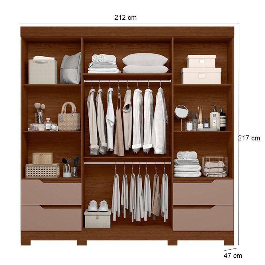 Guarda Roupa Casal Triton Plus 11 Portas De Bater Com Espelho E Cômoda 6 Gavetas Mdp Nogueira - imagem 3