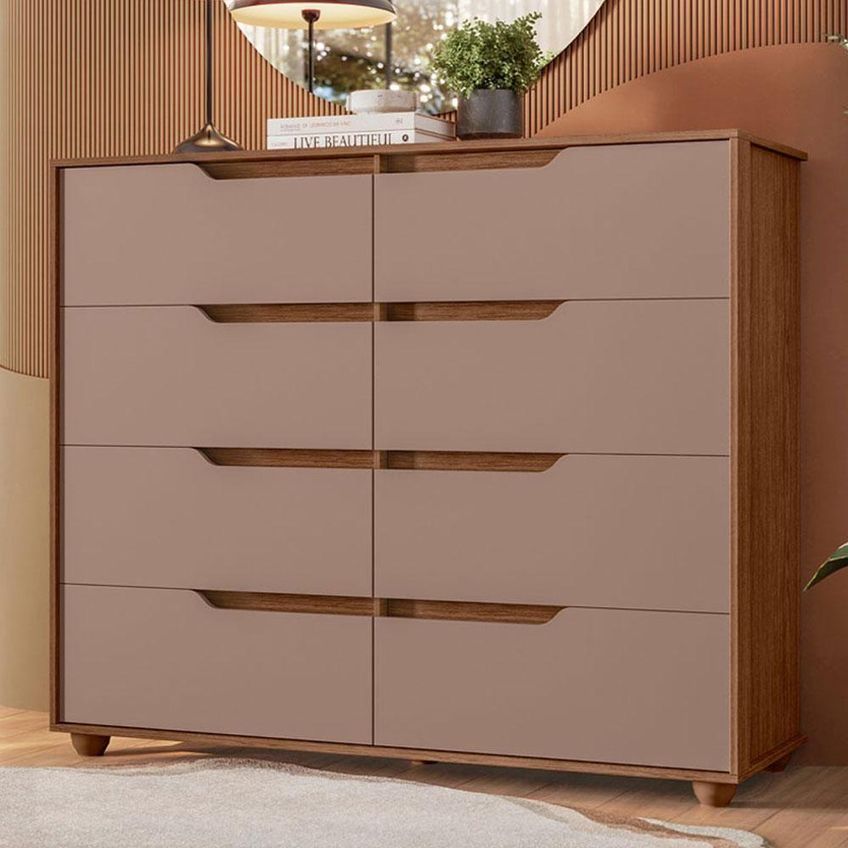 Guarda Roupa Casal Com Cômoda Triton Plus 11 Portas De Bater 8 Gavetas Mdp Nogueira Capuccino - imagem 4
