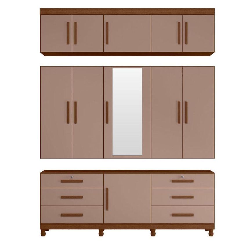 Guarda Roupa Casal Com Cômoda Triton Plus 11 Portas De Bater 8 Gavetas Mdp Nogueira Capuccino - imagem 5
