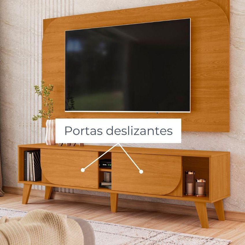 Rack Bancada Com Painel Para TV Até 65 Duna 182cm MDP Cinamomo Madetec Móveis - imagem 3