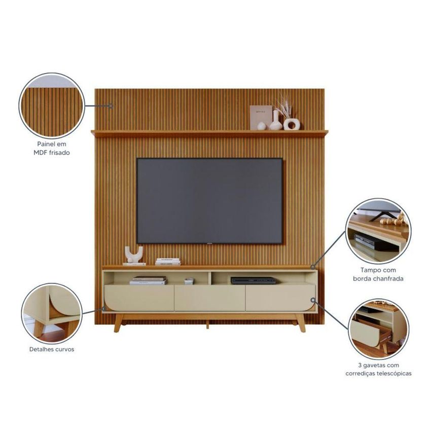 Composição Para TV Luna 75" 238cm MDP-MDF Cumaru e Opala Madetec Móveis - imagem 4
