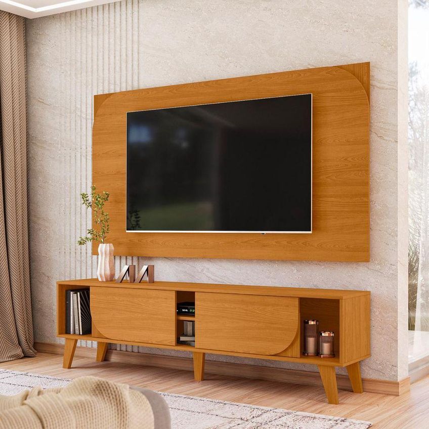 Rack Bancada Com Painel Para TV Até 65 Duna 182cm MDP Cinamomo Madetec Móveis - imagem 5