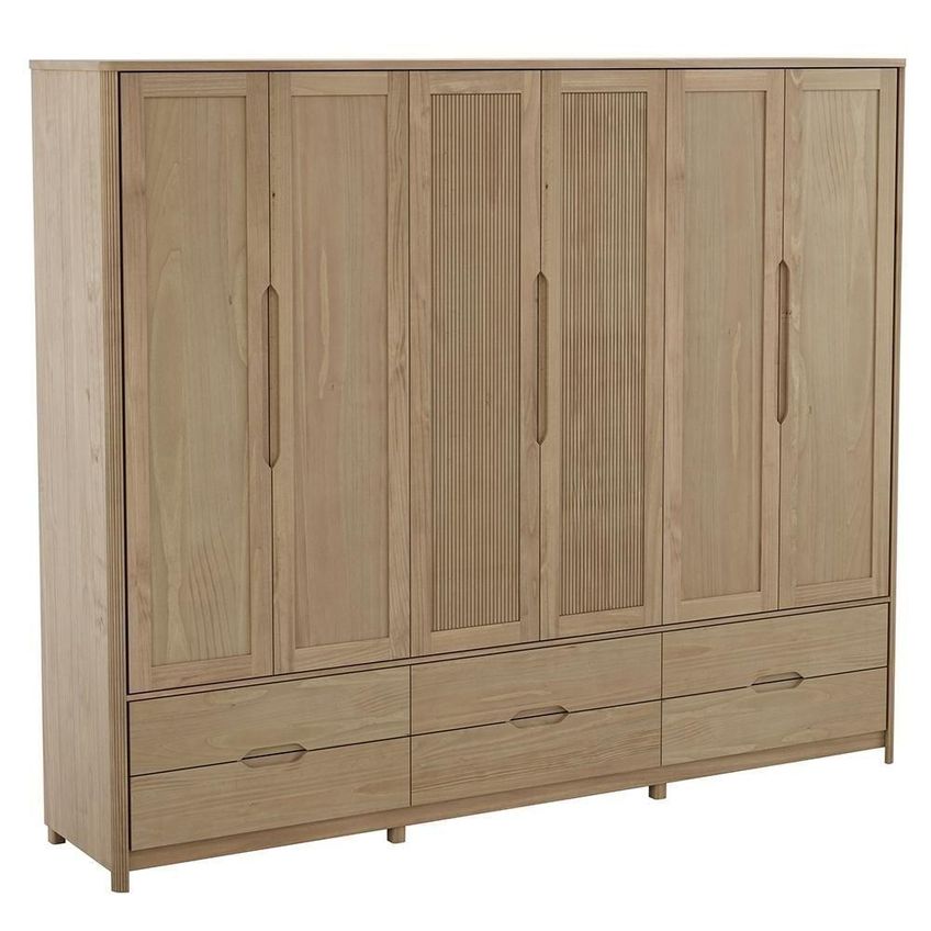 Guarda Roupa Casal Nira 6 Portas De Bater 6 Gavetas Madeira Maciça Tuari Mpozenato 262cm - imagem 4