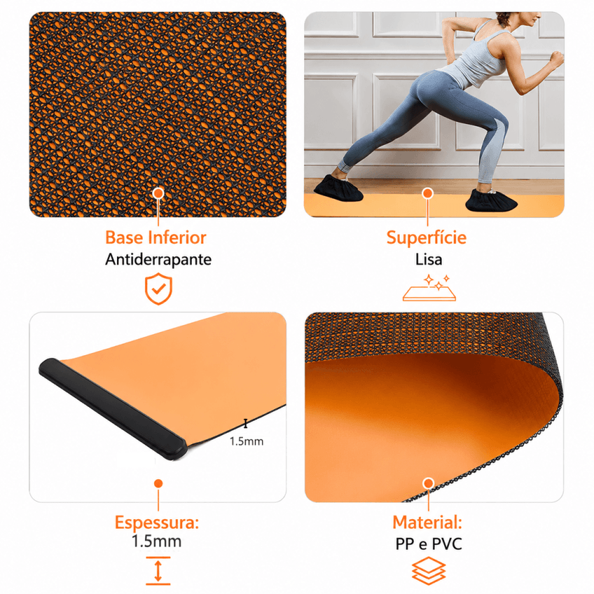 Tapete Slide Board Deslizante 50x200cm Com Sapatilhas Para Exercícios (preto) - imagem 3