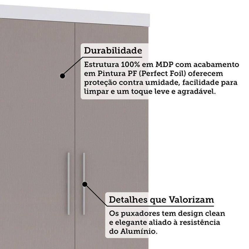 Guarda Roupa Casal Alpes 3 Portas De Bater 4 Gavetas MDP Branco PF-Cinammon PF 132cm - imagem 5