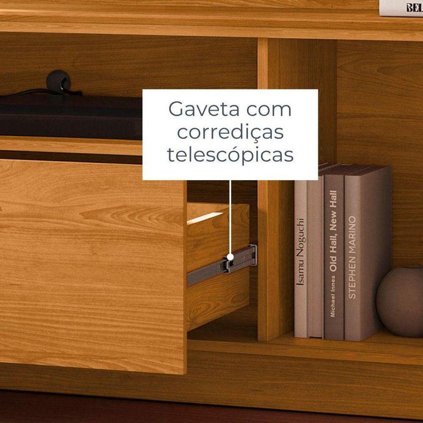 Home Theater Nilo Para TV Até 75" 200cm MDP Com Gaveta Cinamomo Madetec Móveis - imagem 3