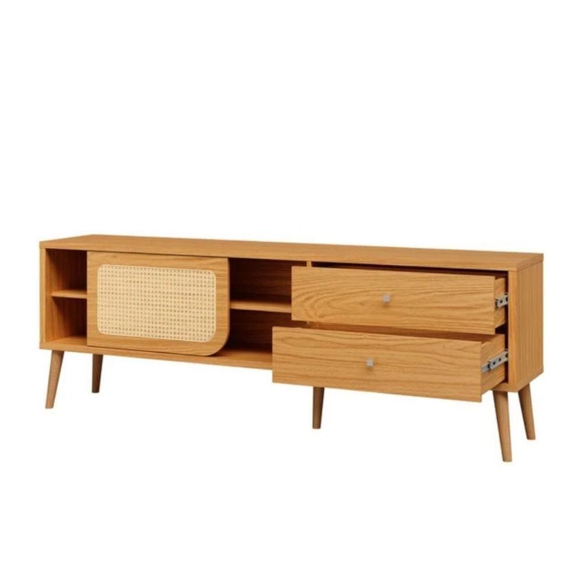 Rack Tela 180cm Com Porta De Correr E 2 Gavetas MDF Carvalho Rosé Dalla Costa Móveis - imagem 4