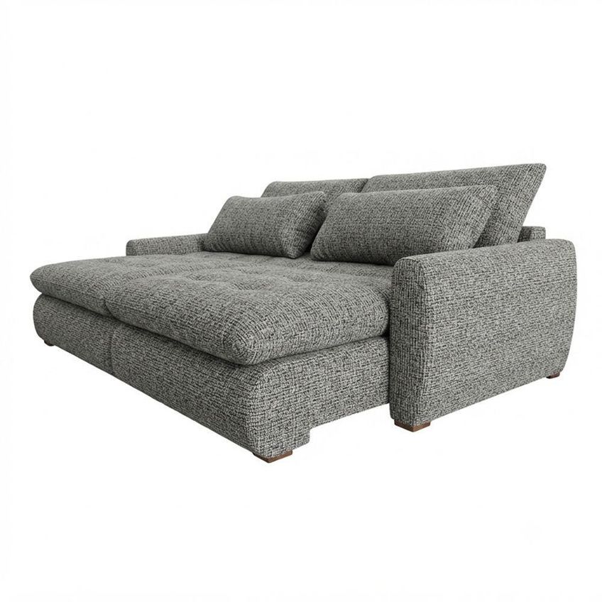 Sofá Cama Curve 3 Lugares Retrátil Com Chaise 230cm Cinza Linho Assento Rebatível - imagem 3
