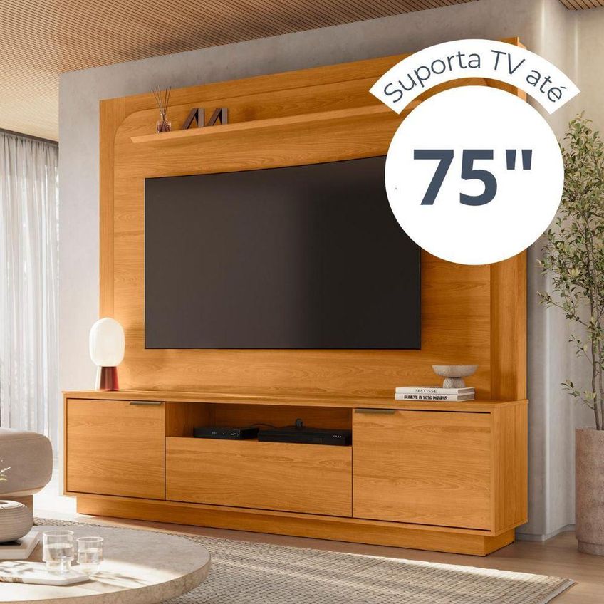 Home Theater Nilo Para TV Até 75" 200cm MDP Com Gaveta Cinamomo Madetec Móveis - imagem 5