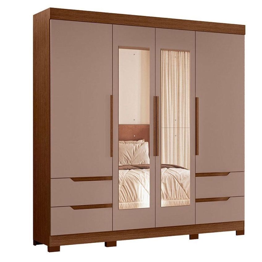 Guarda Roupa Casal Com Cômoda Triton Plus 11 Portas De Bater 6 Gavetas Mdp Nogueira Capuccino - imagem 3
