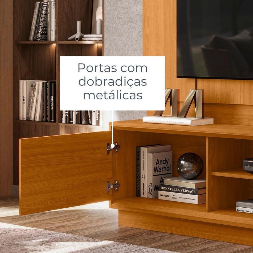 Home Theater Siena Para TV Até 75" 183,5cm MDP Cinamomo Madetec Móveis - imagem 3