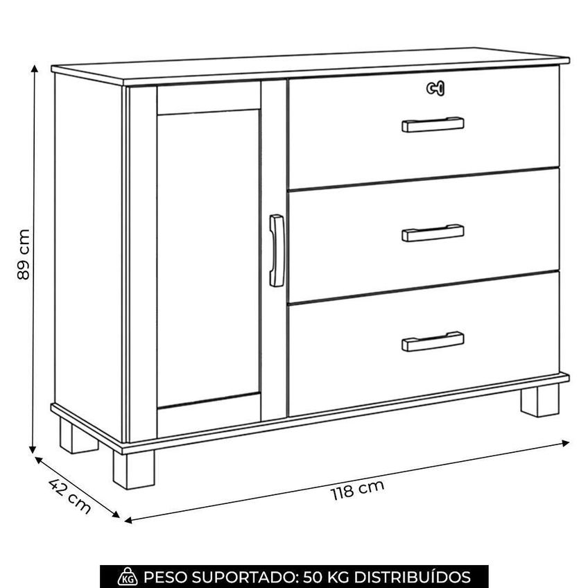 Cômoda Lone 3 Gavetas Madeira Maciça Castanho Mpozenato 118cm - imagem 3