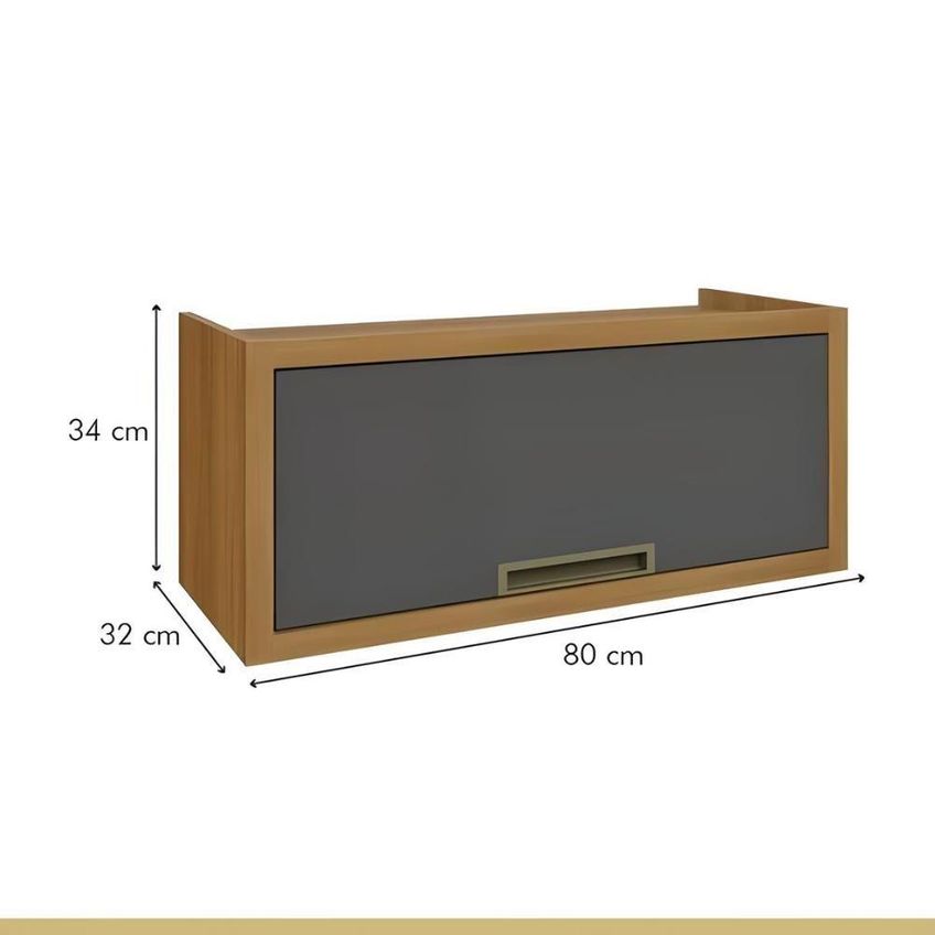 Armário Aéreo Imperatriz 80cm 1 Porta MDF Porta de Bater Marrom Imperatriz Freijó e Grafite - imagem 3