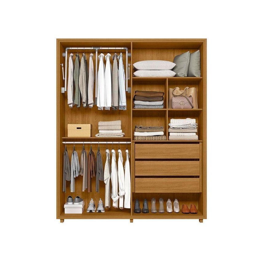 Guarda Roupa Casal Greco 4 Portas De Bater 3 Gavetas MDF-MDP Cumaru Madetec Móveis 188cm - imagem 5