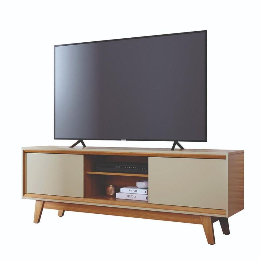 Bancada Atlas Para TV Até 70" 164cm MDP Com Portas Deslizantes Cumaru E Opala Madetec - imagem 5
