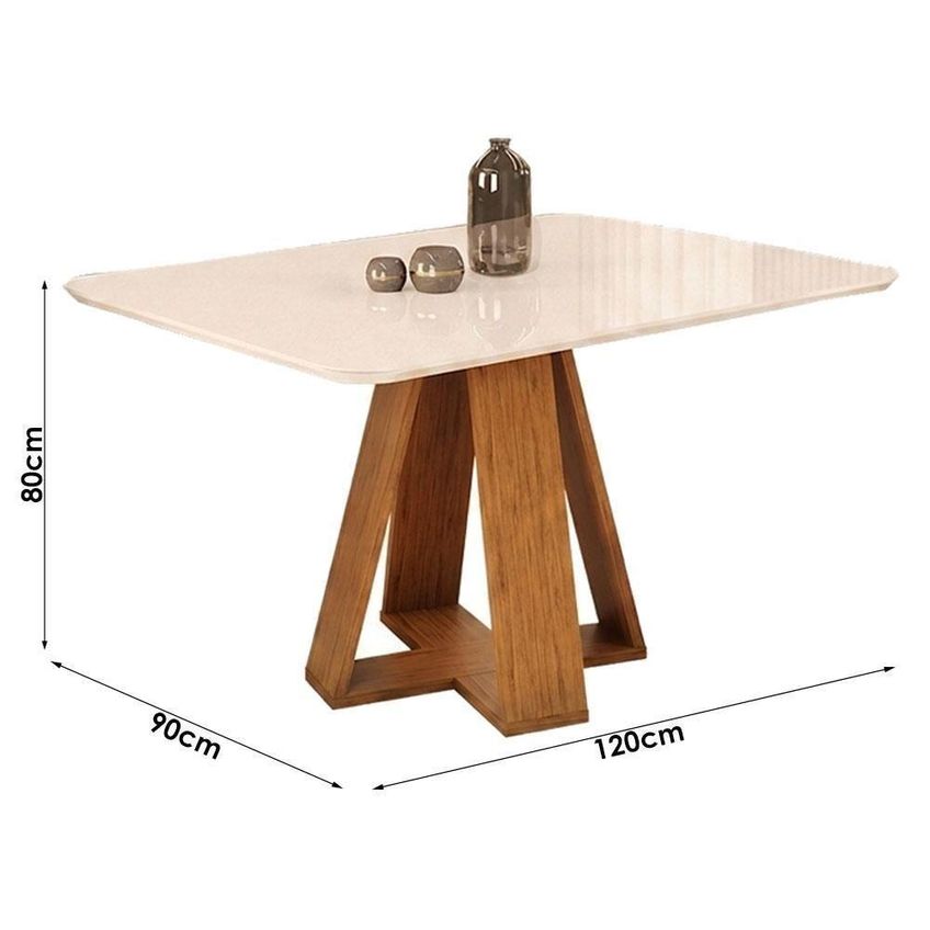 Conjunto De Jantar Kiara 120 Com 4 Cadeiras Yasmin 4 Lugares Tampo Mdf Freijó Off White Dj Móveis - imagem 3
