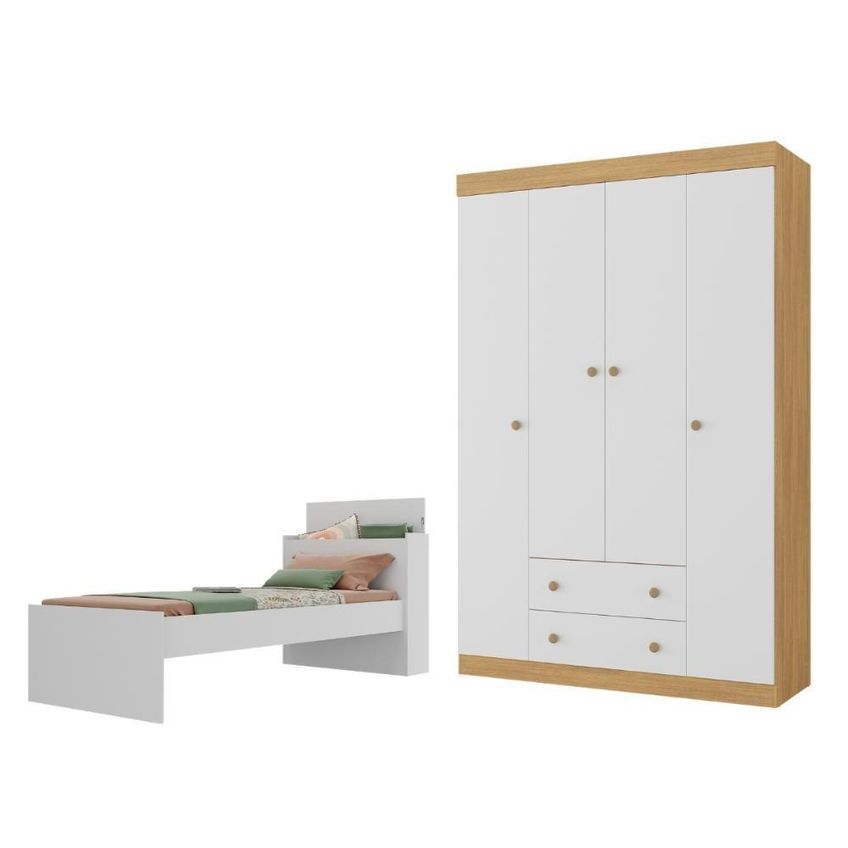 Jogo De Quarto Com Cama Solteiro E Guarda Roupa Lira Mdp 120cm Branco Multimóveis - imagem 5