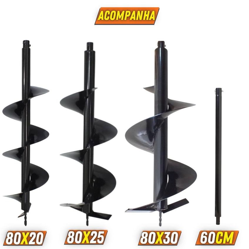 Perfurador Trado À Gasolina Duratork Dps623g 62cc 3hp 12.500rpm Máquina Fura Terra Completo Com Kit Brocas 80x20cm, 80x25cm E 80x30cm + Extensão 6 - imagem 3