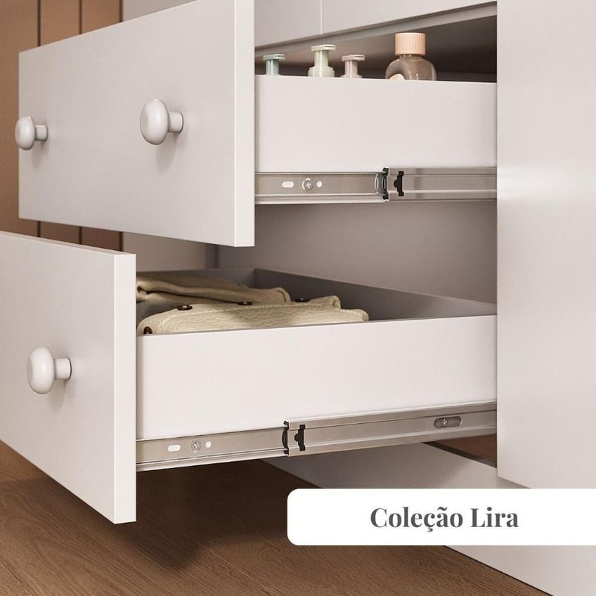 Conjunto De Quarto Lira Com Cama Colchão Incluso E Guarda Roupa 4 Portas 2 Gavetas MDP Branco - imagem 4