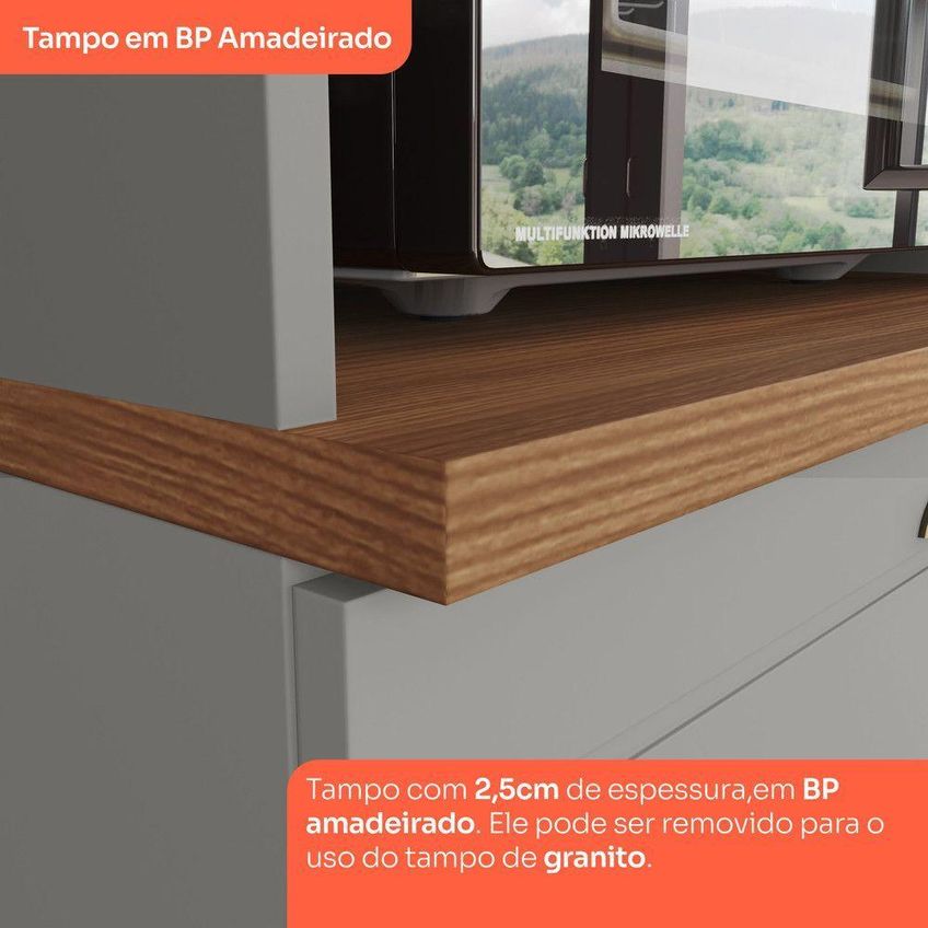 Cozinha Compacta Amy Casa 812 4 Portas 3 Gavetas Mdf 200cm Cinza Com Natural Casa 812 - imagem 3