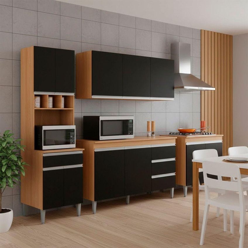 Cozinha Completa Andreia 3 Portas MDP 120cm Amêndoa e Preto AJL - imagem 4