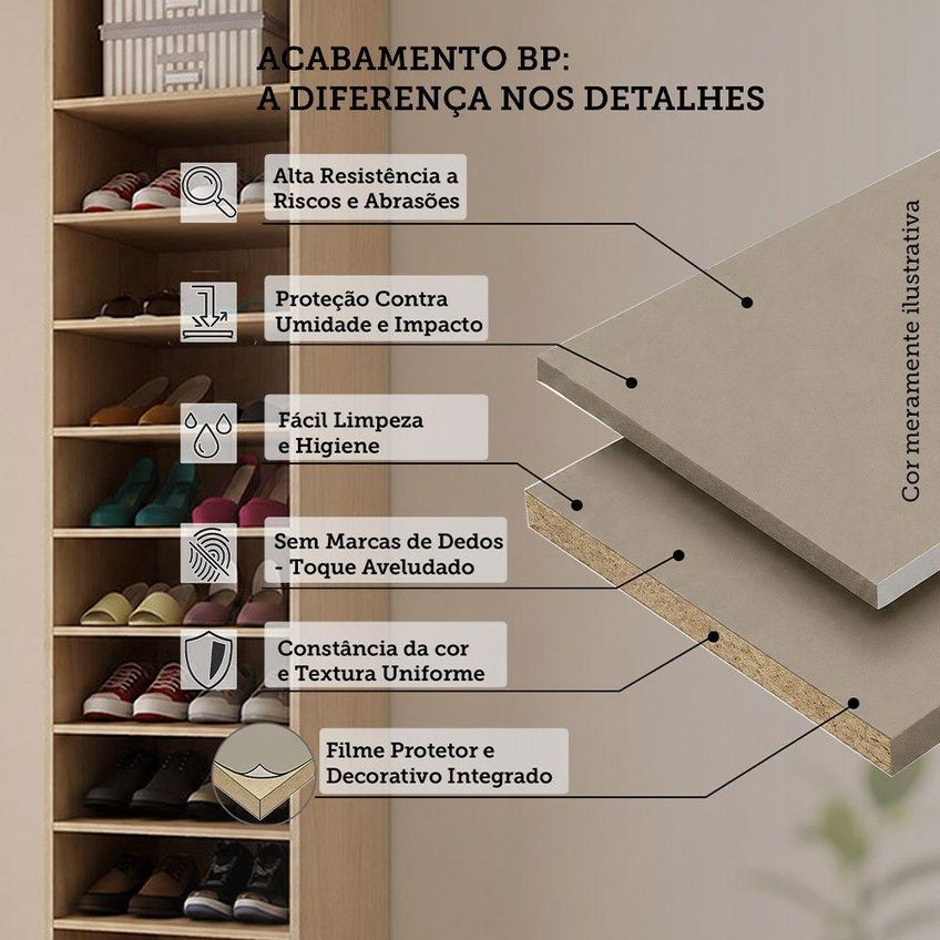 Guarda Roupa Closet Essenza 5 Prateleiras MDF MDP Fosco Carvalho Andorra 40,5cm Luciane Móveis - imagem 3