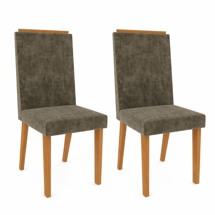 Conjunto De 2 Cadeiras Bella Estrutura Em Mdf Estofado Em Tecido Marrom Indékes - imagem 5