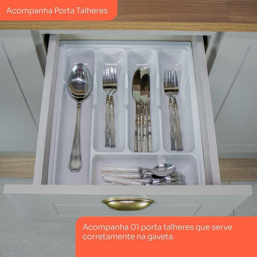 Cozinha Compacta Amy Casa 812 4 Portas 3 Gavetas Mdf 200cm Cinza Com Natural Casa 812 - imagem 5