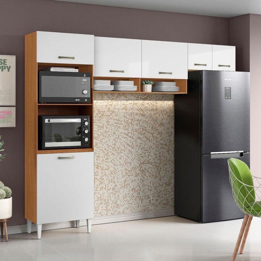 Kit Cozinha Atenas 2012180 6 Portas Mdf-mdf 249,7cm Cinamomo E Branco Aramóveis - imagem 3