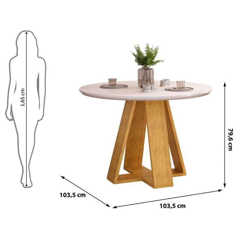 Conjunto De Jantar Mesa Kiara Redonda 4 Lugares Tampo Mdf Vidro Cedro Off White Dj Móveis - imagem 3