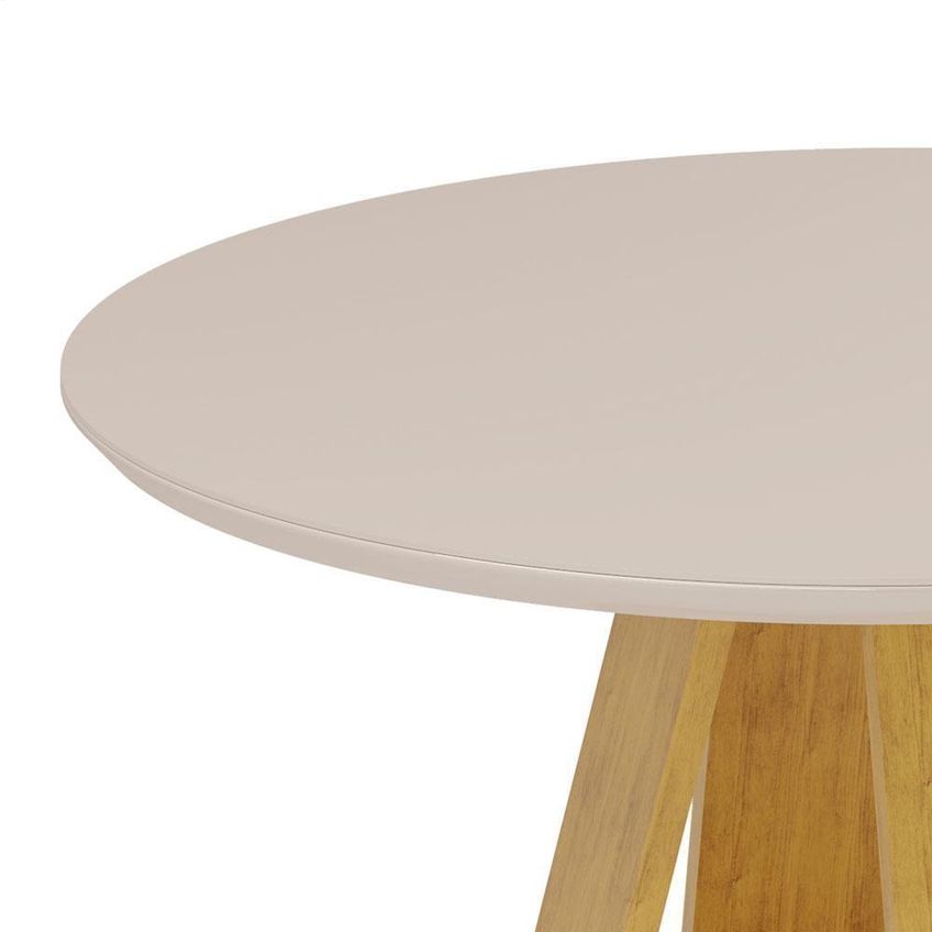 Conjunto De Jantar Mesa Kiara Redonda 4 Lugares Tampo Mdf Vidro Cedro Off White Dj Móveis - imagem 4