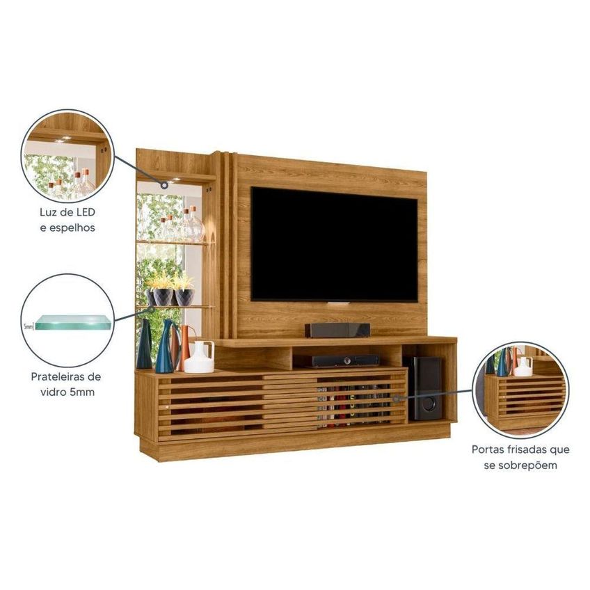 Home Theater Frizz Plus Para TV Até 60" 200cm MDP Com Rodízios Cumaru Madetec Móveis - imagem 4