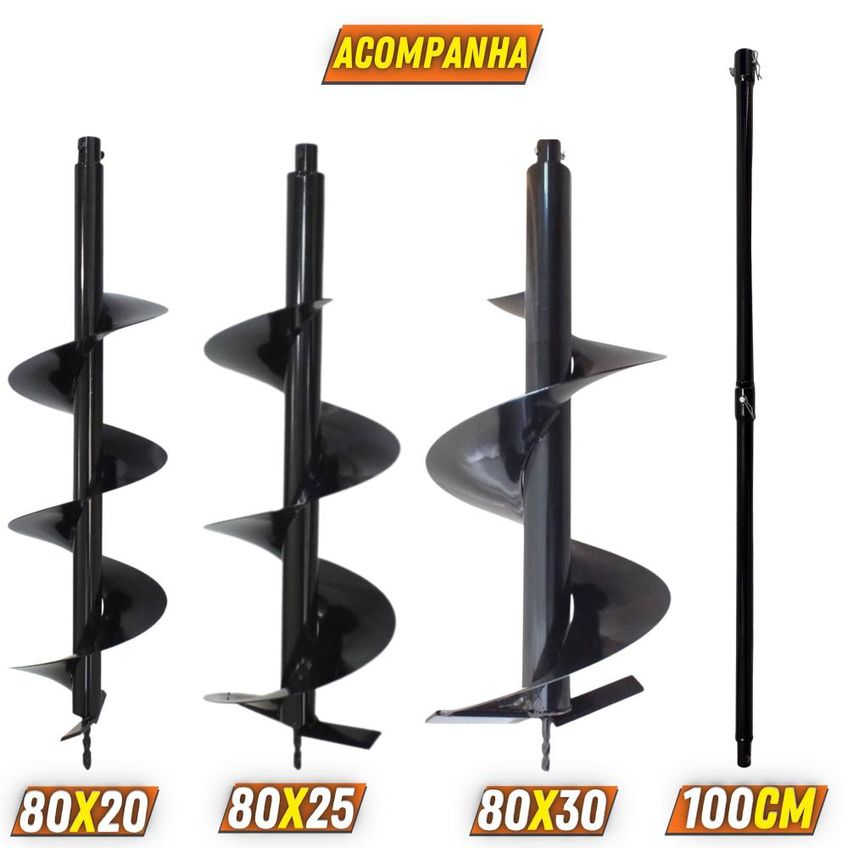 Kit Perfurador Duratork Dps623g À Gasolina 2t 62cc 12.500rpm 3hp Com Brocas 80x20cm 80x25cm 80x30cm + Extensão 100cm Para Mourões E Reflorestament - imagem 3