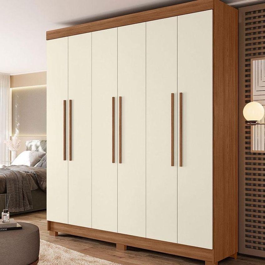 Guarda Roupa Casal Toledo 6 Portas MDF MDP Jatobá Areia Acetinado Cômoda 6 Gavetas Com Espelho - imagem 3