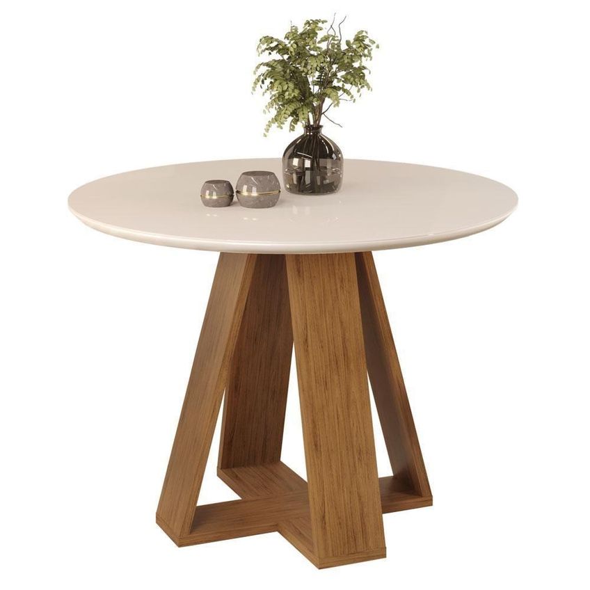 Conjunto De Jantar Mesa Kiara Redonda Com Kit 4 Cadeiras Yasmin 4 Lugares Tampo Em MDF Freijó Off - imagem 4