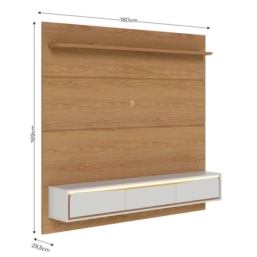 Painel Para TV Até 70" Tahiti 180cm MDP com LED Off White Colibri Móveis - imagem 3