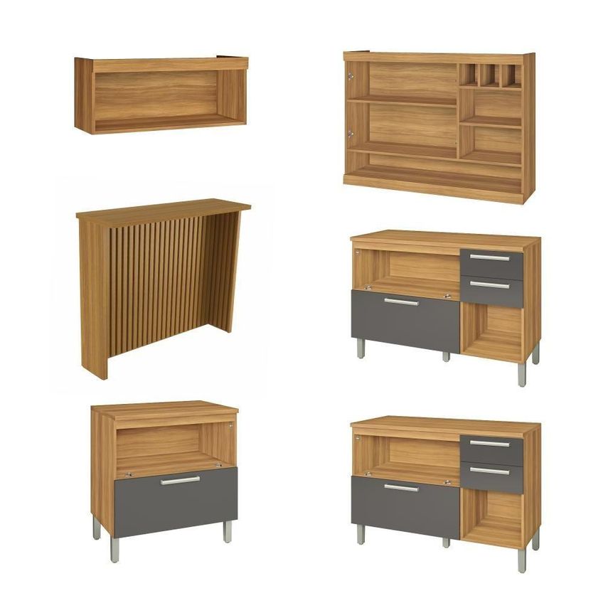 Cozinha Completa Gourmet 6 Módulos MDF 200cm Freijó e Grafite Nesher Móveis - imagem 3