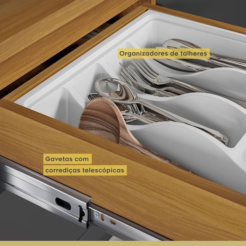 Cozinha Completa Gourmet 6 Módulos MDF 200cm Freijó e Grafite Nesher Móveis - imagem 4