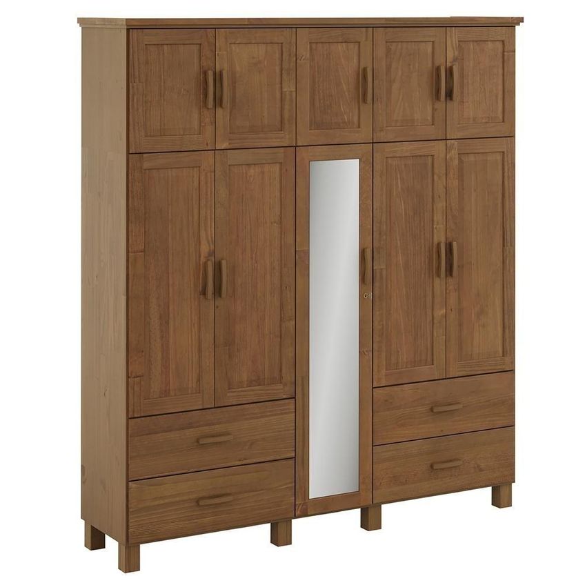 Guarda Roupa Casal Lone 10 Portas De Bater 4 Gavetas Madeira Maciça Castanho Mpozenato 195cm - imagem 3