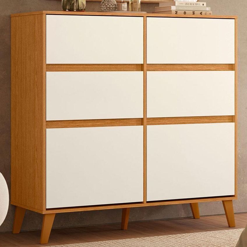 Guarda Roupa Casal Vinci 6 Portas Basculantes 3 Gavetas Mdp Cômoda Sapateira Dora Cinamomo Off White - imagem 3