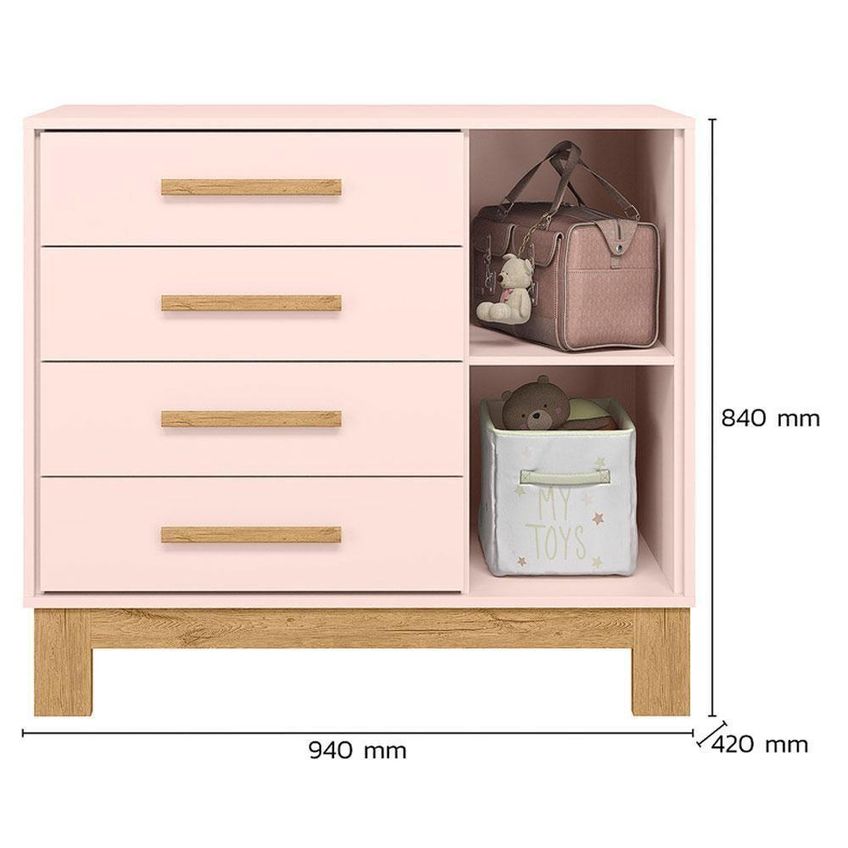Guarda Roupa Infantil Flora Slim 2 Portas Correr 4 Gavetas Mdp Mdf Rosa Acetinado Qmovi - imagem 3