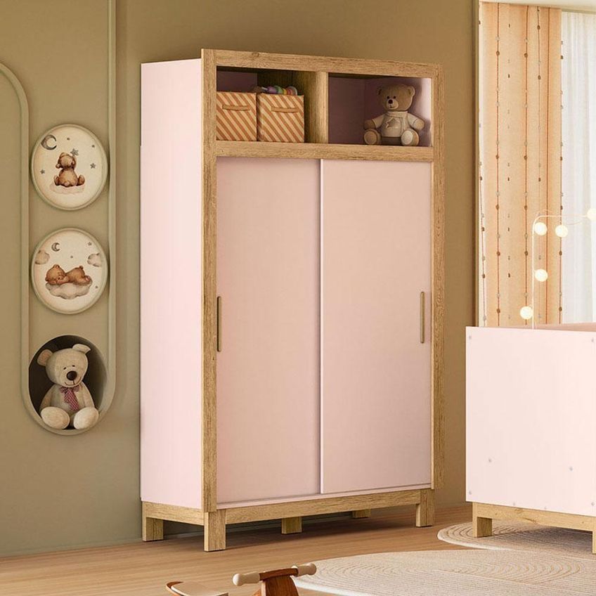 Guarda Roupa Infantil Flora Slim 2 Portas Correr 4 Gavetas Mdp Mdf Rosa Acetinado Qmovi - imagem 4