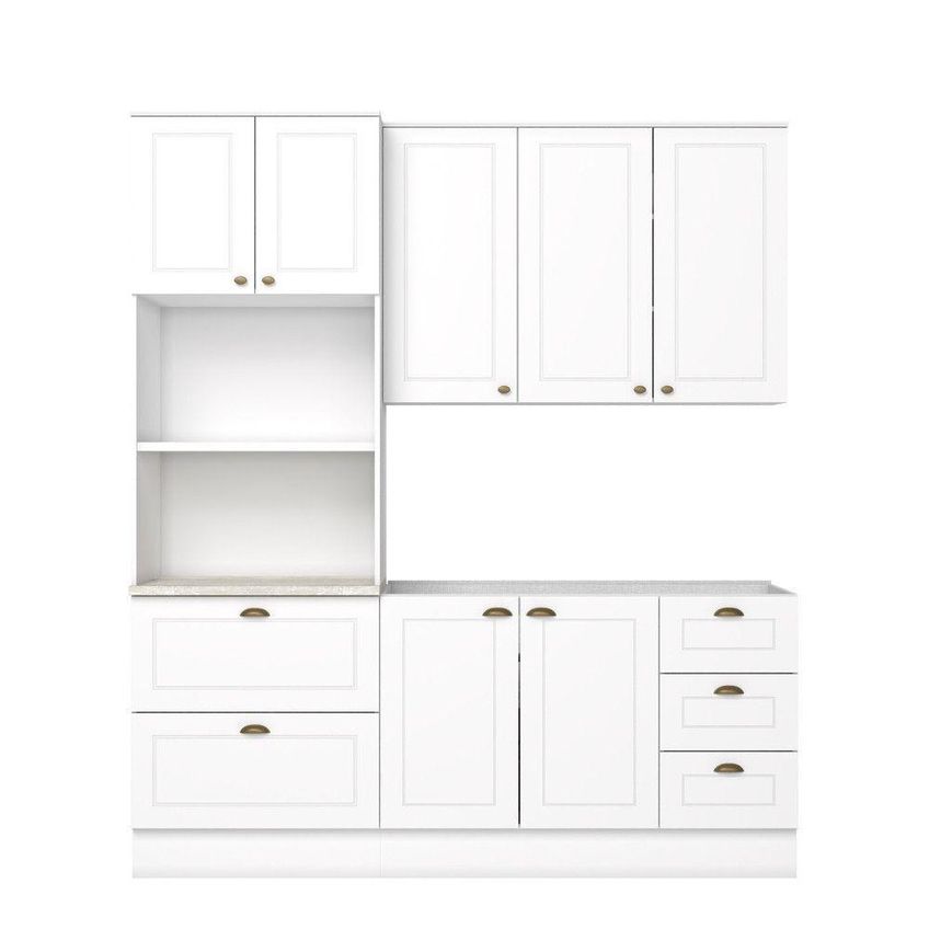 Cozinha Compacta Amy Casa 812 7 Portas 6 Prateleiras Mdf 191.5cm Branco Com Torre Quente - imagem 4
